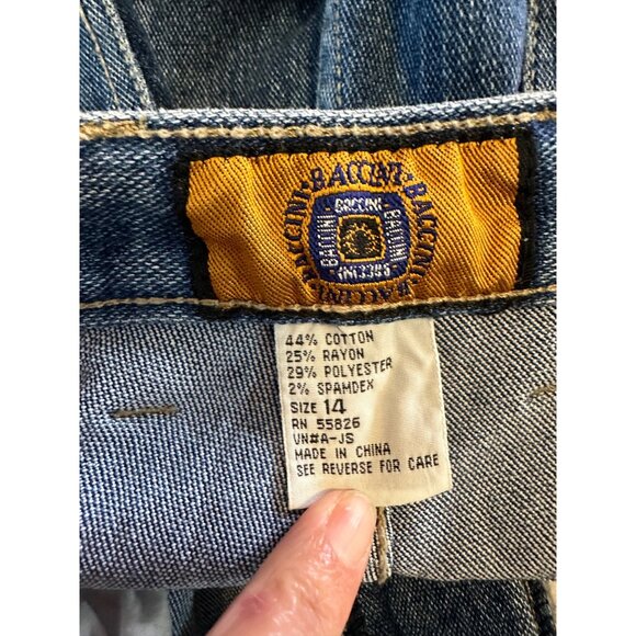 Vtg Baccini Denim Jeans 14 barrell gold Triangle Patchwork high waisted READ - Picture 3 of 14